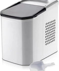 Totally Portable Countertop Ice Cube Maker With Zero Hassle Production That Whips Up A Fast 24 Piece Batch For Keeping Drinks Iced All Day Solid Food Grade Abs Housing Super Easy Setup Perfect For Home Bar, shown in white with scoop.