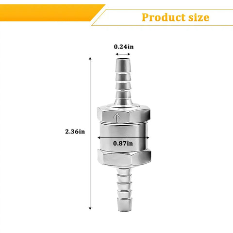 Built Tough One Way Check Valve Two Pack Quarter Inch Fuel Line Assembly Aluminum Alloy Body size dimensions shown