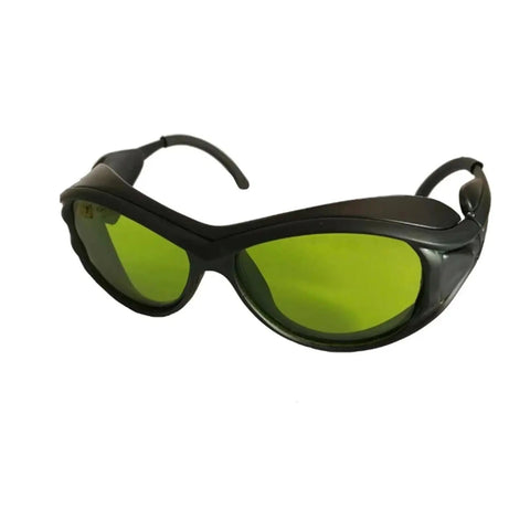 Top Shelf Ipl Safety Goggles With Uv400 And Od5 Plus Filter For 200Nm To 2000Nm Light Exposure Includes Ten Piece Bulk Pack For Salon Crews And Esthetic Pros Grind Proof Eye Shielding in black with green lenses.