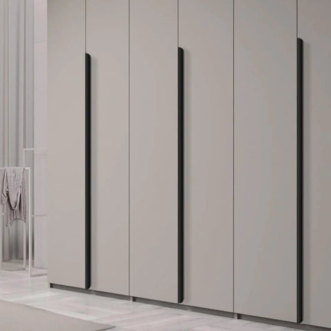 Sleek wardrobes with Hidden Door Knob Set With Concealed Handles for cabinets, showcasing low profile aluminum drawer pulls, 600mm long.
