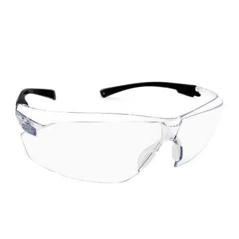 Hella Durable Wraparound Safety Glasses With Anti Fog Scratch Proof Polycarbonate Lenses For Yard Work Lawn Mowing Shooting And Outdoor Adventures. Clear lenses with black temples.