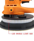 Smooth Operator Wall Grinder And Polishing Machine With Dust Free Self Absorption For Putty And Drywall Adjustable Speed Up To 2500 Rpm showing LED double light bar detail.