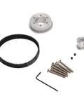 Electric Skateboard Gear And Belt Kit Aluminum Alloy Upgrade Set with screws, belt, and gear components on white background