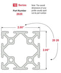 Ten Series 2x2 T-Slot Aluminum Extrusion For DIY Builders, 60 Inch Length, Clear Anodized Finish, 6063-T6 Strength, Eight Open Slots For Brackets, Plates And Accessories, Ideal For Linear Rails And Track Saw Guides, 2x2 profile diagram