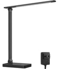 Awesome LED Desk Lamp For Home Office With Five Color Modes And Five Brightness Levels For Twenty Five Lighting Settings Eye Caring Non Flicker Task Light For Reading Sewing Crafts And School Work Metal Build In Black Finish with power adapter