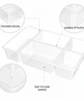 Stackable Desktop Storage Box With Grid Dividers For Pens And Office Supplies, Durable PP Plastic, shown in clear grid design