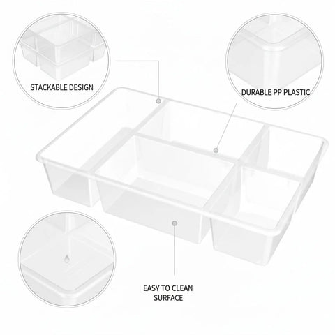 Stackable Desktop Storage Box With Grid Dividers For Pens And Office Supplies, Durable PP Plastic, shown in clear grid design