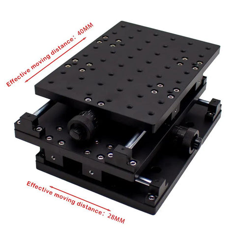 Premium Manual 2D Precision Slide Table Delivering Hella Smooth XY Axis Positioning For Laser Marking And Engraving Projects with 40mm and 28mm movement distances.