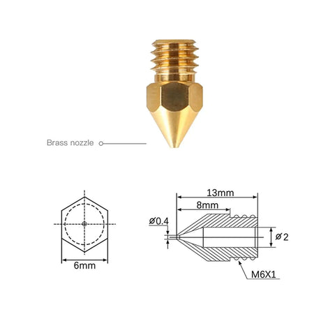Brass nozzle with dimensions for Ender Series 3D Printer Tool Kit For Easy Maintenance Featuring Clog Poke, Shear Pliers, Allen Wrench