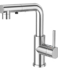 Single Handle Kitchen Faucet With Pull Out Sprayer And Deck Plate, Chrome Finish, Three Function Spray Modes, Side View
