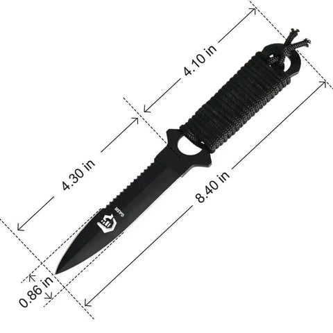 Straight Outdoor Survival Knife With Leg Straps And Sheath, razor sharp 8.4 inch, black handle, corrosion-resistant steel