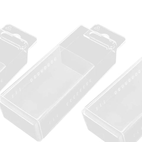 10 Piece Drill Bit Storage Box Set With Telescopic Twist Case Countersink Bits Organizer For 7.6mm To 13mm Durable Rectangular Drill Bit Case, clear plastic case shown closed