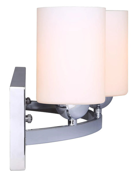 Side view of Slick Chrome Hampton 3 Light Vanity With Flat Opal Glass Damp Location Rated Bathroom Light 24 Inch Wide Fixture Uses 3 Type A Bulbs Not Included Transitional Modern Design with chrome finish