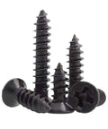 Black Carbon Steel Self Tapping Wood Screw Set With Cross Countersunk Heads for DIY projects, assorted sizes, close-up view