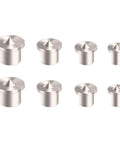 Pro Grade Dowel And Tenon Center Transfer Plugs Set For Accurate Hole Transfer And Center Marking, eight metal plugs, varied sizes.