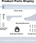 Heavy Duty Pneumatic Door Closer For Storm Screen Doors With Hold Open, Adjustable Quiet Close, parts display