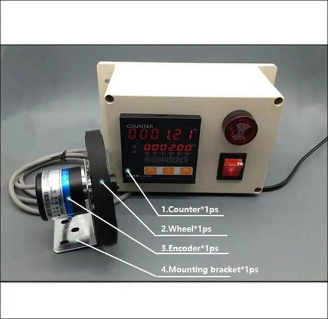 Solid Heavy Duty Rotary Encoder With 300 Ppr Digital Counter And Wheel Roller Length Measuring Tool featuring display and wheel.