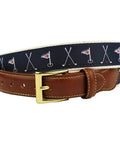 Judge Smails Golf Flag Tab Belt For Men Premium Leather Craftsmanship With Anti Scratch Brass Buckle Adjustable Fit Nine Sizes Navy Color Golf Gear For Everyday Wear