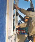 Workers using 9-Inch Metal Handle Suction Cup Lifter For Flat Surfaces, Heavy Duty 150 Lb Load Capacity on window installation