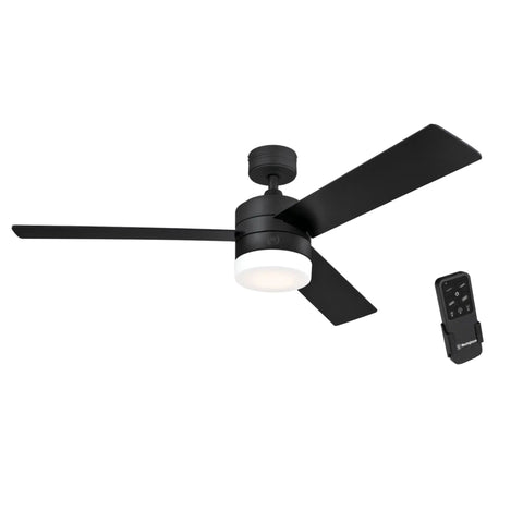 Alta Vista 52-Inch Modern LED Ceiling Fan With Light And Remote, Matte Black Finish, Opal Frosted Glass, Reversible Blades
