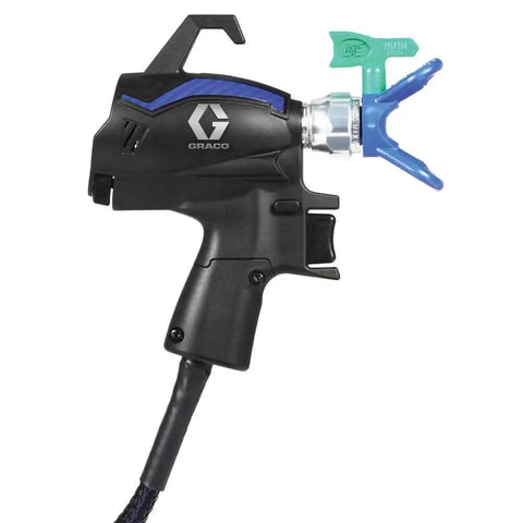 Badass Heavy Duty Electric Airless Paint Sprayer With Slick QuickShot Trigger And Precision Dial Flow System, handheld spray gun close-up.