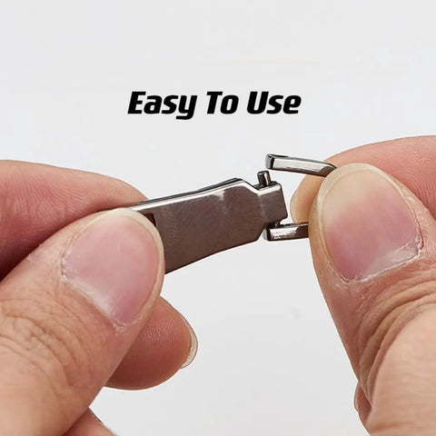 Close-up of silver zipper pull from 3 Pack Silver Zipper Pull Replacements Set For Luggage, Backpack, Jacket And Coat Repairs, being attached.