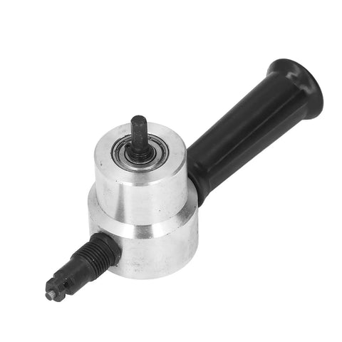 Double Head Electric Nibbler Cutter For Metal Sheets Adjustable Cutting Tool with aluminum body and black handle for enhanced grip.