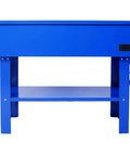 Heavy Duty 40 Gallon Parts Washer With Removable Shelf Packs A 24 Gallon Solvent Tank, blue steel design with lower shelf.