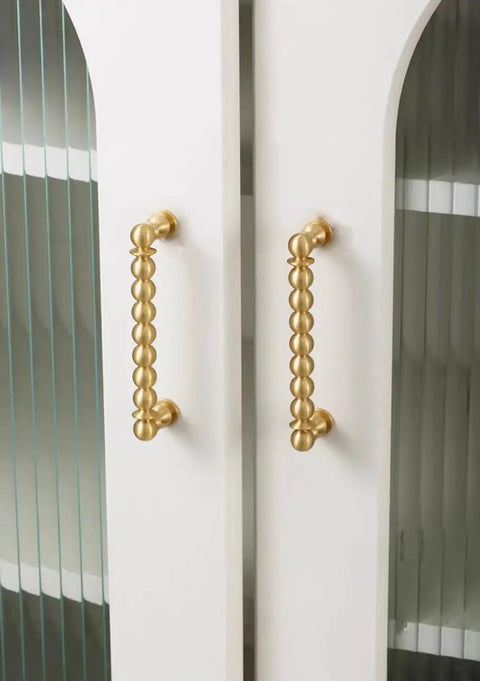 Antique Brass Ball Drawer Pulls, Solid Brass Cabinet Handles With 3.0 Inch Hole Centers on white cabinet doors