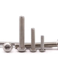 Top Shelf 50 Pack Of 10 32 By 3 4 Inch Hex Socket Button Head Cap Screws of various lengths in stainless steel.