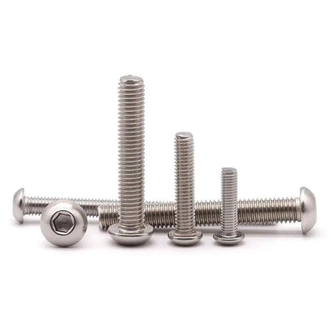Top Shelf 50 Pack Of 10 32 By 3 4 Inch Hex Socket Button Head Cap Screws of various lengths in stainless steel.