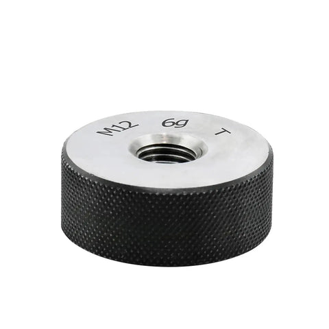 2 Piece Metric Thread Ring Gauge Set M1 To M30 Go No Go For Mechanical Inspection close-up of M12 gauge in nickel chrome alloy.