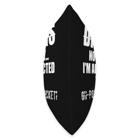 Side view of Funny Rocketry Throw Pillow For Space Fans And Hobbyists With High Power Rocketry Theme Double Sided Print And Cozy Polyester Fill