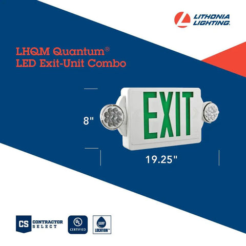 2 In 1 LED Exit Sign And Emergency Light Combo With Red Letters High Output Battery Backup 2 Head Fixture For Biz