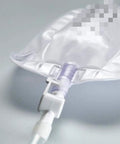 Lifevv catheter valve with lever tap and tubing; white valve connected to clear tubing with a purple connector.