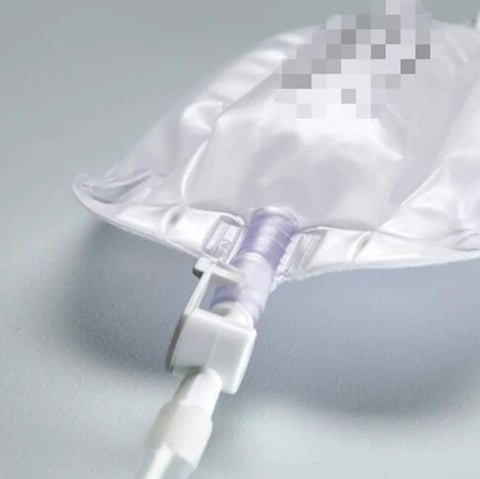 Lifevv catheter valve with lever tap and tubing; white valve connected to clear tubing with a purple connector.
