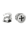 Locking Cam Lock Rock-Solid Eccentric Wheel Three-In-One Connector Nut, 15mmx11.4mm, durable carbon steel, front and side view
