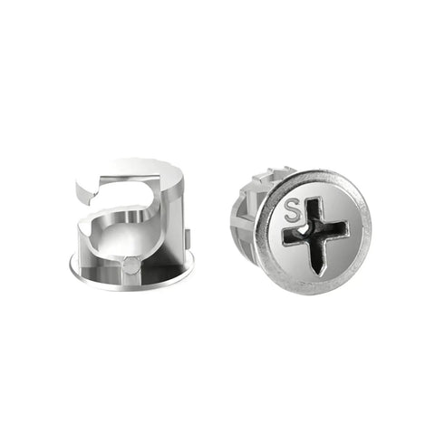 Locking Cam Lock Rock-Solid Eccentric Wheel Three-In-One Connector Nut, 15mmx11.4mm, durable carbon steel, front and side view
