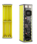 Effortless No Sweat Solderless DIY Power Bank Enclosure Holds Eight 18650 Batteries In Transparent ABS Case Featuring Killer 45 Watt Fast Charging. Yellow case view.