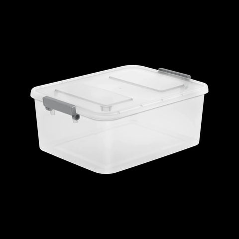 Modular 12.7 Quart Clear Plastic Storage Bin With Latching Design Write On ID Latches Gray Stackable Small Storage Container