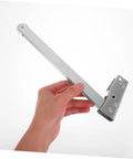 Rock Solid Heavy Duty Stainless Steel Automatic Fire Door Closer With Quick Release Sequencer And No Sweat Setup For Top Tier School Safety Along Tight Hallways held in hand.