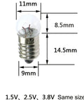 Ten Pack E10 Mini Light Bulbs 3.8V 0.3A Warm Yellow Incandescent Bulbs For Flashlights Tools And DIY Projects With Tungsten Filament Durable Glass Construction Ideal Indicator Lamps, E10 base 11mm bulb