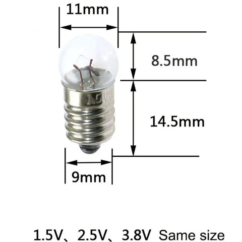Ten Pack E10 Mini Light Bulbs 3.8V 0.3A Warm Yellow Incandescent Bulbs For Flashlights Tools And DIY Projects With Tungsten Filament Durable Glass Construction Ideal Indicator Lamps, E10 base 11mm bulb
