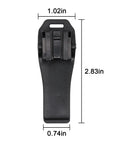MB-127 Belt Clip Replacement For ICOM Handheld Radios And BP Battery Packs, shown with dimensions for ID and BP radios