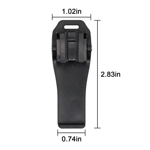 MB-127 Belt Clip Replacement For ICOM Handheld Radios And BP Battery Packs, shown with dimensions for ID and BP radios