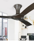 Modern 54 Inch Ceiling Fan With Light Super Silent Wireless Remote in a living room with sleek design and black blades.