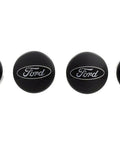 Set Of Four Two One Eighth Inch Black And Chrome Center Wheel Cap Kit For Ford Passenger Cars With Gloss Black Background And Chrome Ford Logo