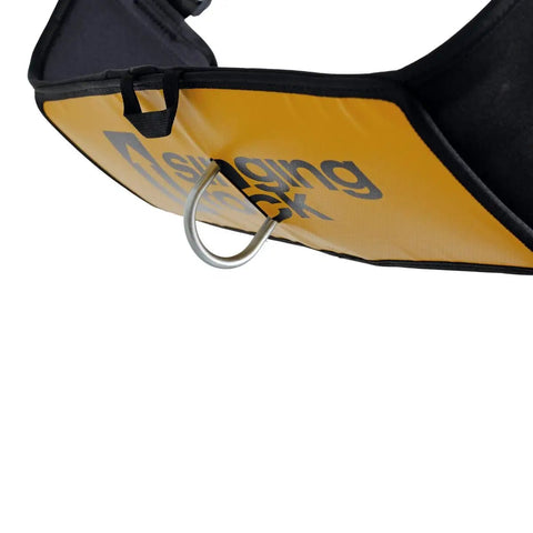 Franklin Work Positioning Seat for Fall Arrest Harnesses with D-ring, wide sitting area for stability, left side view