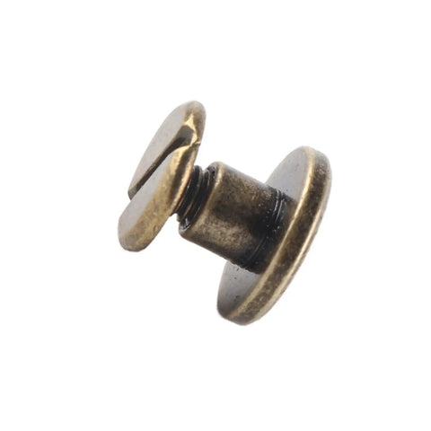 Close-up of 8Mm Flat Head Copper Brass Screws Nuts Rivets Set For Leather Craft And Accessories DIY Repair Kit