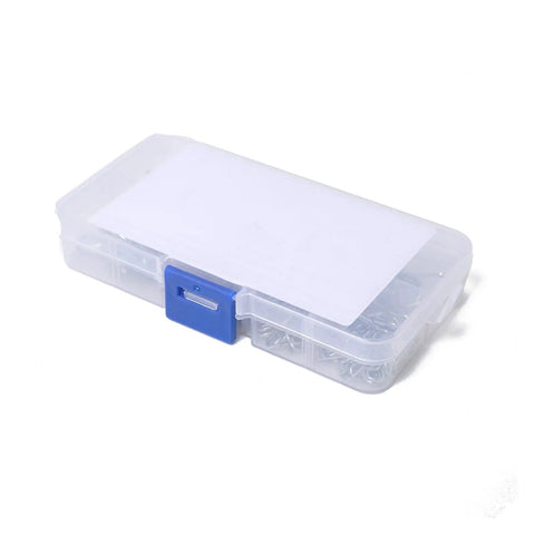 Plastic box containing the 100 Piece Split Cotter Pins Kit With Plastic Box Carbon Steel Galvanized Clips For Automotive And Garage Use Tough As Nails Durable Assortment Set To Secure Bolts And Keep Parts From Loosening
